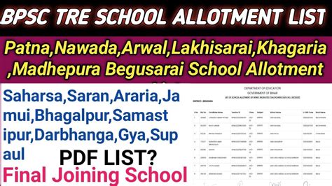 Bpsc Tre Distict Wise Allotment List Bpsc Tre School Allotment List