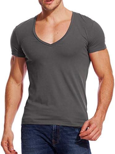 V Neck T Shirts Men Deep V Neck Tee Muscle Slim Fit Low Cut Stretch