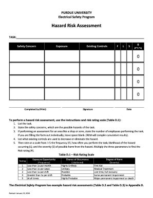 Fillable Online Purdue Electrical Safety Program Hazard Risk Assessment