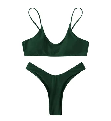 Conjunto De Bikini Sexy Con Escote En Contraste Y Escote Alt Cuotas sin interés