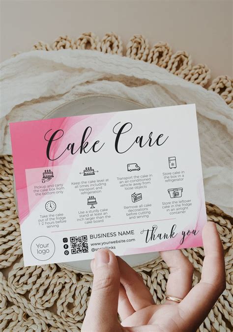 Cake Care Card Instructions Printable Cake Care Guide Template Bakery