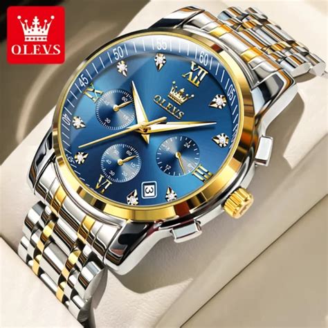 Olevs 2858 Stainless Steel Strap Quartz Watches For Men Multifunctional Three Eye Business Water