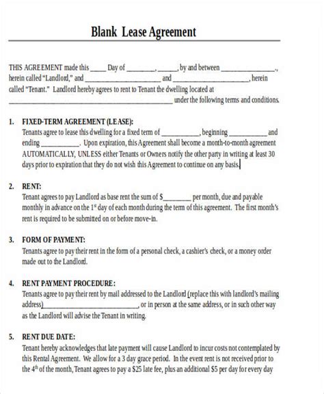 Free Printable Blank Lease Agreement Forms Printable Templates