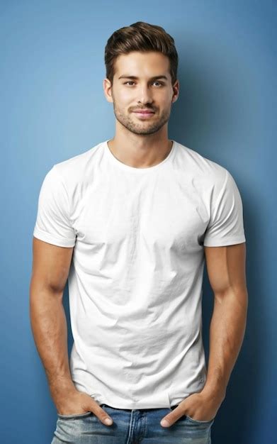 Premium Photo Handsome Man Posing In White Tshirt