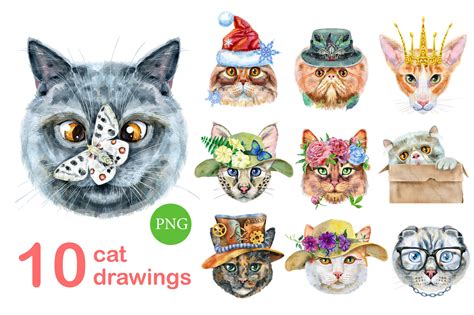 Watercolor Cats Set 4 By Watercolor Fantasies Thehungryjpeg