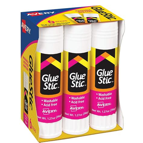 Avery Glue Stick Washable Non Toxic 127 Ounces 6 White Glue Sticks