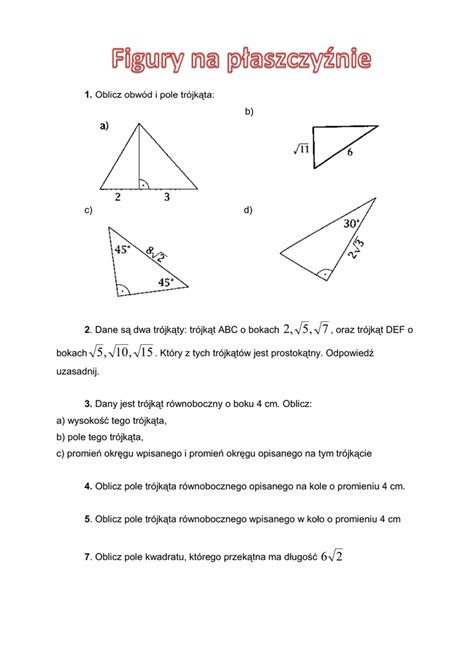Sprawdzian Figury Na Płaszczyźnie Klasa 8 Margaret Wiegel