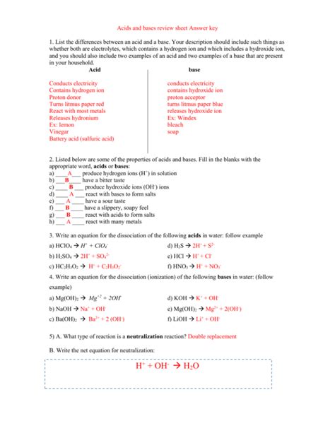 Introduction To Acids And Bases Worksheet Answer Key Printable Word Searches