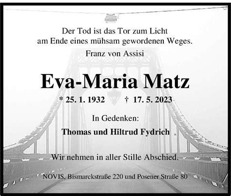 Traueranzeigen Von Eva Maria Matz Nordwest Trauer De