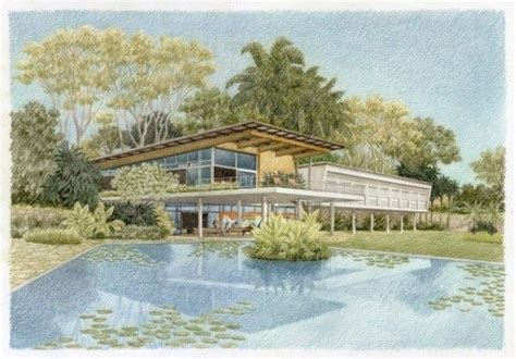 This Is An Artist S Rendering Of A Modern House In The Middle Of A Pond