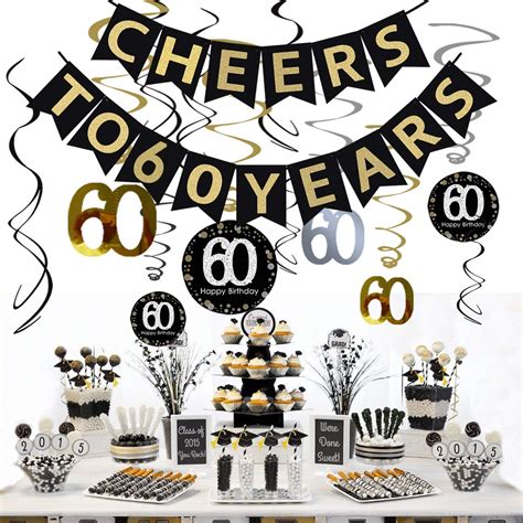 JeVenis Cheers To 60 Years Banner 60th Birthday Decorations 60th