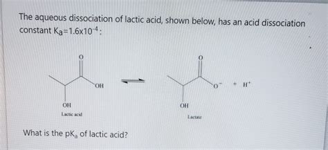 Solved The Aqueous Dissociation Of Lactic Acid Shown Below