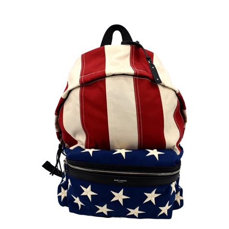 Yves Saint Laurent American Flag Canvas Backpack Bag Red