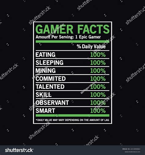 Gamer Nutrition Facts Tshirt Design Funny Stock Vector Royalty Free