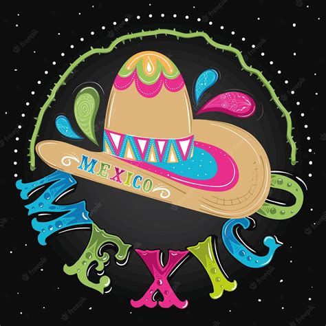 Cartel De Viva México Con Sombrero Tradicional Vector Vector Premium