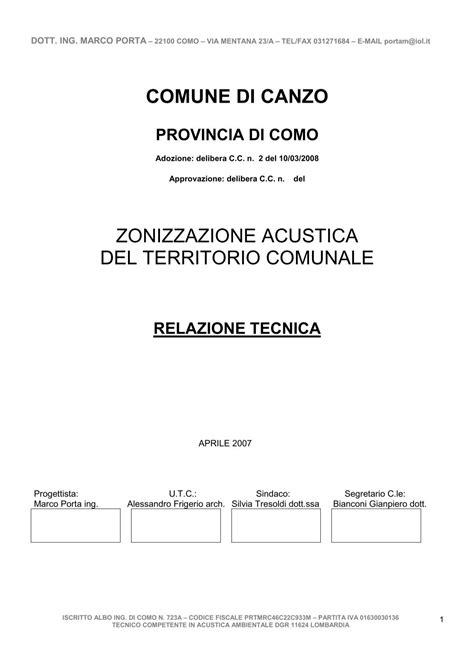 Relazione Tecnica Zonizz Acustica Comune Di Canzo