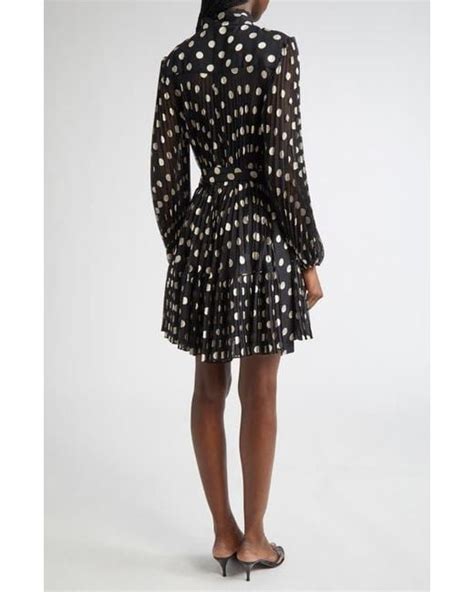 Zimmermann Polka Dot Long Sleeve Pleated Minidress With Removable Pussy Bow In Black Lyst