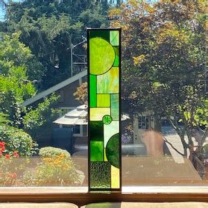 Modern Narrow Stained Glass Panel 5 X 24 Transom Side Light Doorway