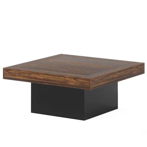 BYBLIGHT Allan 35 In Rustic Brown Black Square Wood Coffee Table With