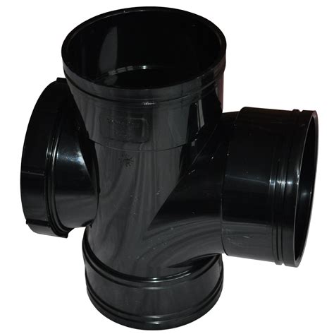 Triple Socket Solvent Soil Pipe Degree Access Tee Black On