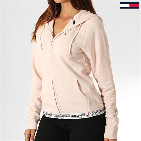 Tommy Hilfiger Sweat Zippé Capuche Femme Hwk 0582 Rose Pâle