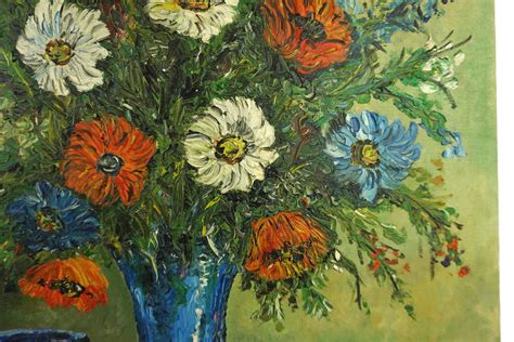 Vintage Daisy Flower Bouquet Painting Floral Oil Still Life French Original Signed Wall Art