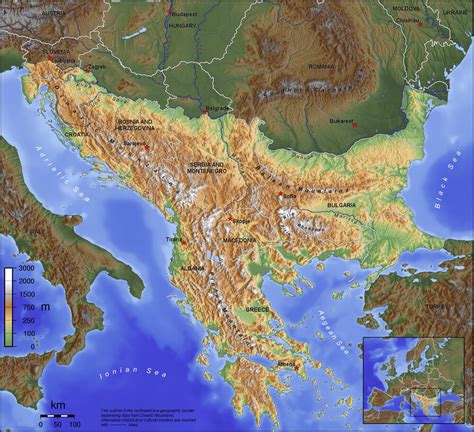 Balkans Physical map 2006 - Full size | Gifex