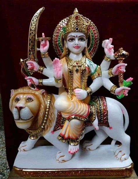 Golden Painted Durga Mata Marble Statue For Worship Size Inch At