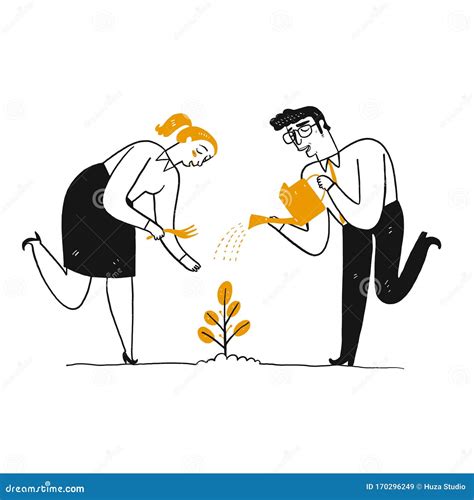 Man Is Watering A Plant Stock Vector Illustration Of Sketch 170296249