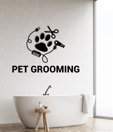 Vinyl Wall Decal Pet Grooming Logo Groom Room Pets Professional Sticke