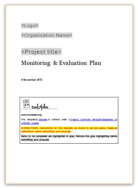 Monitoring and evaluation (M&E) plan template | tools4dev