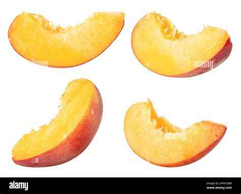 Isolated Peaches Collection Of Peach Slices Pieces Isolated On White