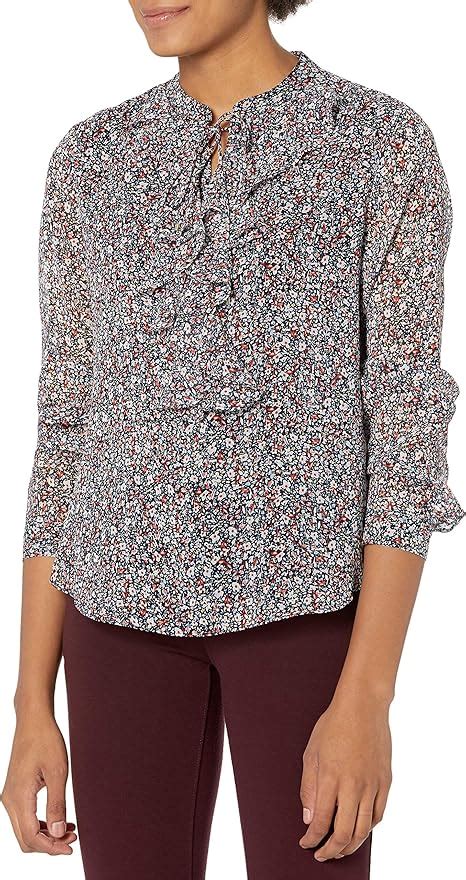 Tommy Hilfiger Womens Lone Sleeve Ruffle Front Blouse At Amazon Womens