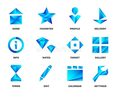 Blue Gradient Icon Set Isolated Vector Illustration Stock Vector