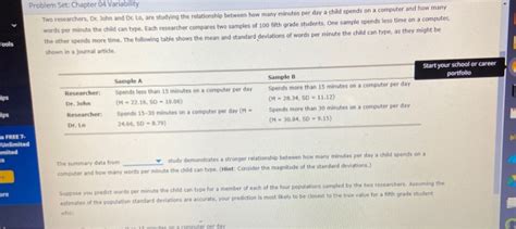 Solved Problem Set Chapter 04 Variability Two Researchers