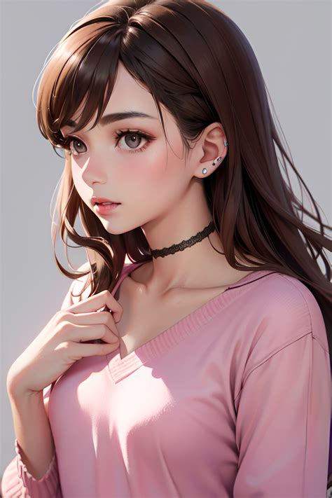 Anime Busty Small Tits S Age Pouting Lips Face White Hair Bangs Hair