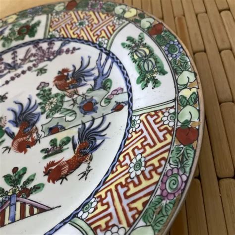 China Export Chinoiserie Famille Verte Rooster Enamel Porcelain Charger