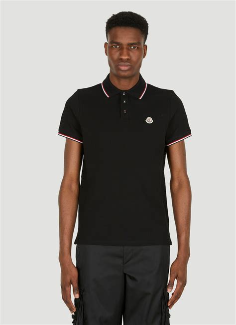 Stripe Trim Polo Shirt In Black Moncler