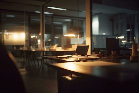 Blurred office workspace in the evening interior. 24495289 Stock Photo ...