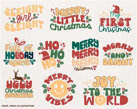 Retro Christmas Svg Bundle Groovy Christmas Svg Quote Bundle Etsy