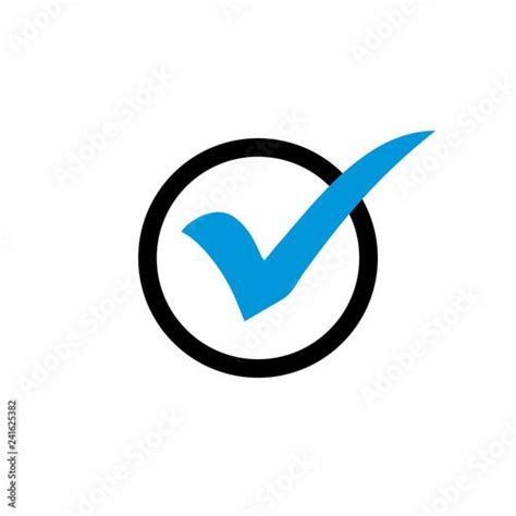 A Blue Check Mark In A Black Circle On A White Background With The Word