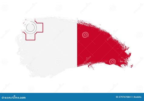 Bandera Nacional De Malta Pintada Con Pincel De Derrame En Blanco