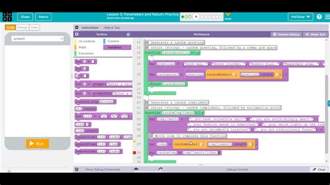 Code Org U L Functions With Parameters Return Practice Help Video