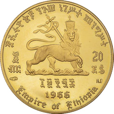 Coin Ethiopia Haile Selassie 20 Dollars 1966 Gold KM 39