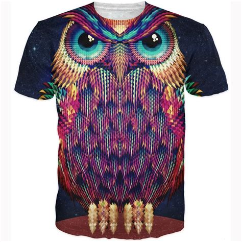 2017 Summer Womenmen New Fashion T Shirt 3d Print Colorful Trippy Owl Tees Tops Casual Unisex O