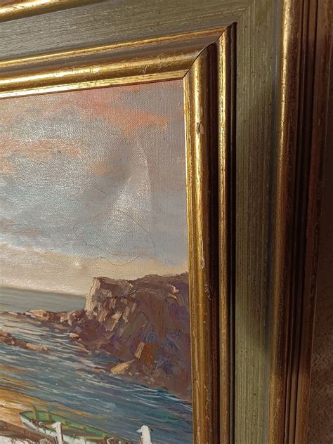 Huile Sur Toile Marine Barque Crique Coucher De Soleil Sign Ebay