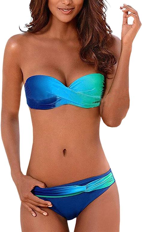 Xxxiticat Women S Sexy Strapless Bikini Sets Bandeau Twist Front Padded