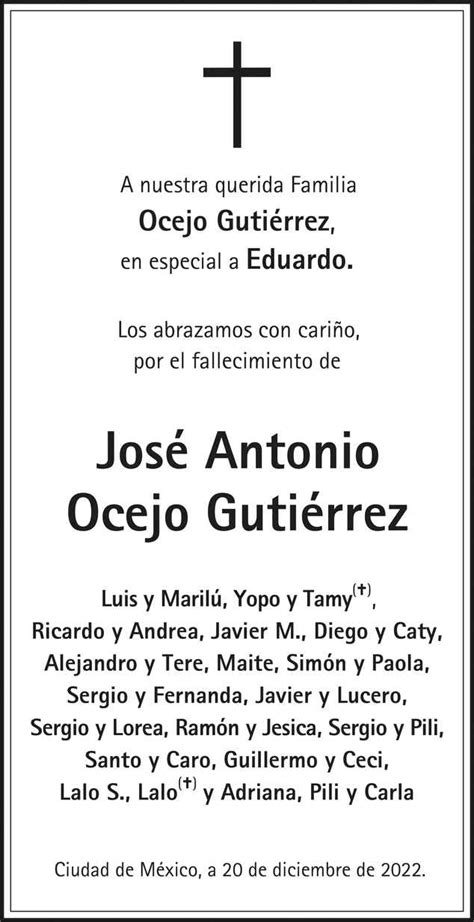 Se Or Jos Antonio Ocejo Guti Rrez Obituario Esquela