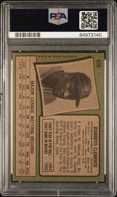 1971 TOPPS 630 ROBERTO CLEMENTE PSA 5 EX PITTSBURGH PIRATES HOF THE