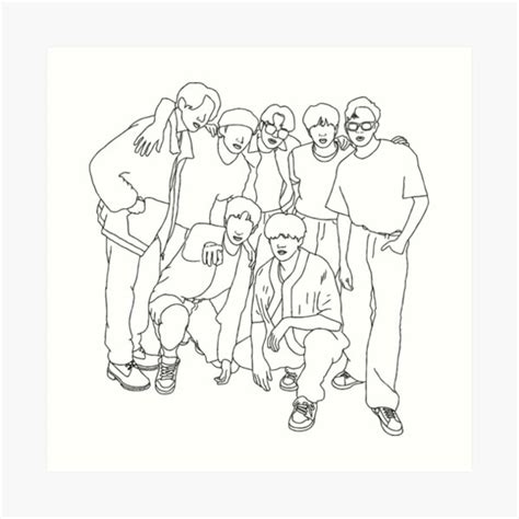 BTS Dynamite Group Picture Line Art Art Print For Sale By